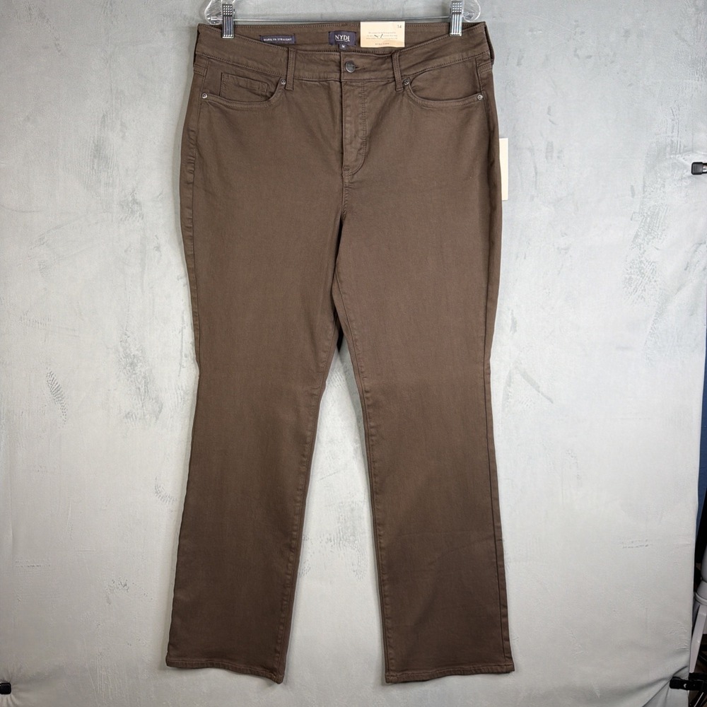 NYDJ Marilyn Straight Jeans Women's 14 Brown Coffee Bean NWT Stretch